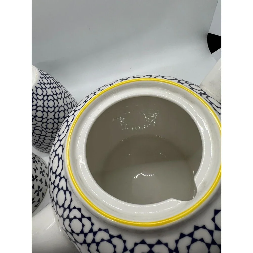 Tokyo Design Studio Nippon Blue Porcelain Teapot & 2 cups yellow white set japan
